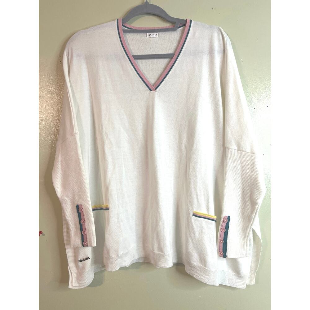 Mersea Catalina Triple Crown V-Neck Sweater Driftwood Ringer One Size OS - Picture 2 of 10